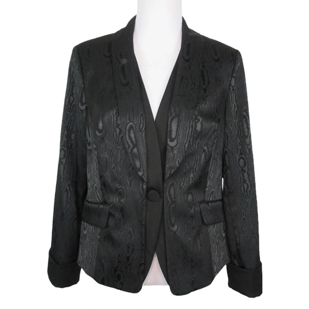 DONCASTER Black Wood Grain Pattern Fitted Jacket Blazer Women’s Size 16P